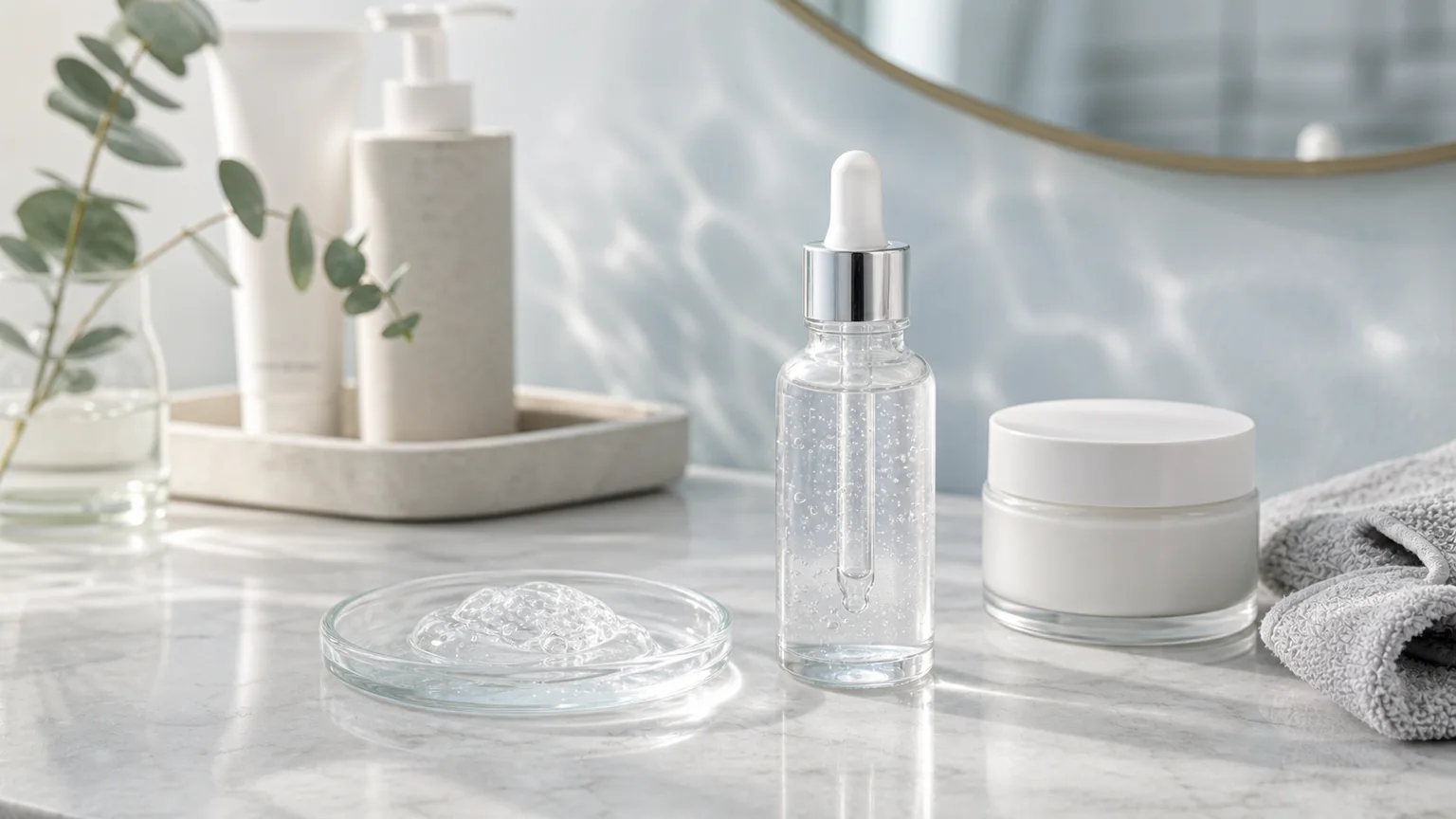 Sérum hidratante translúcido sem marca com gotículas de água