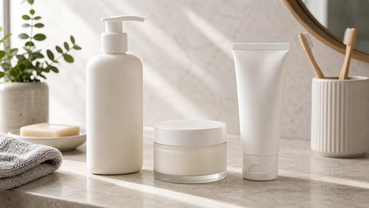 Limpeza e creme hidratante sem marcas para rotina simples com ceramidas