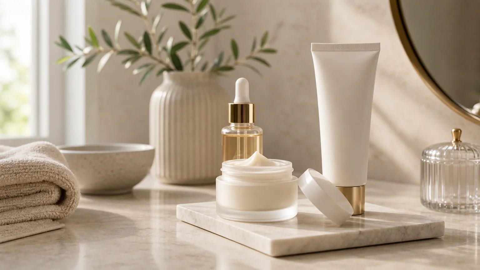 Produtos dermatológicos sem marca para pele madura e proteção solar