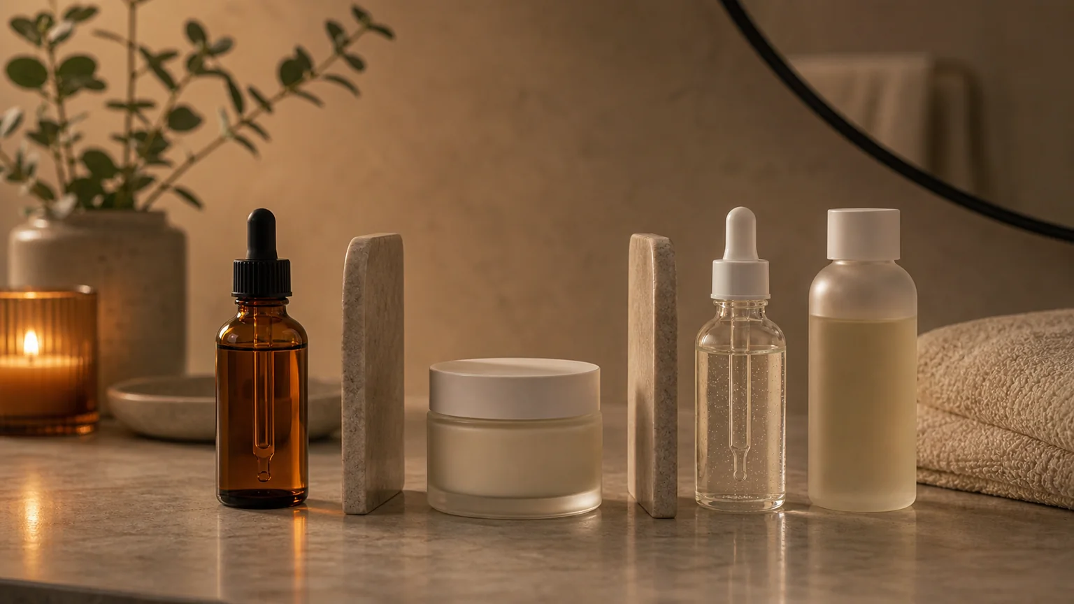 Rotina noturna simples com sérum e creme reparador sem marcas