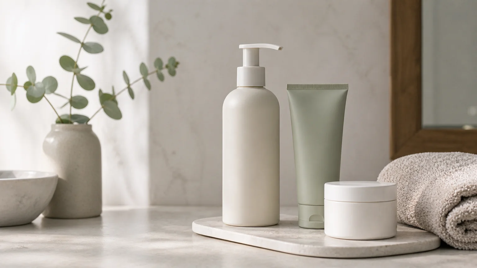 Produtos de skincare suaves sem marca para pele sensível