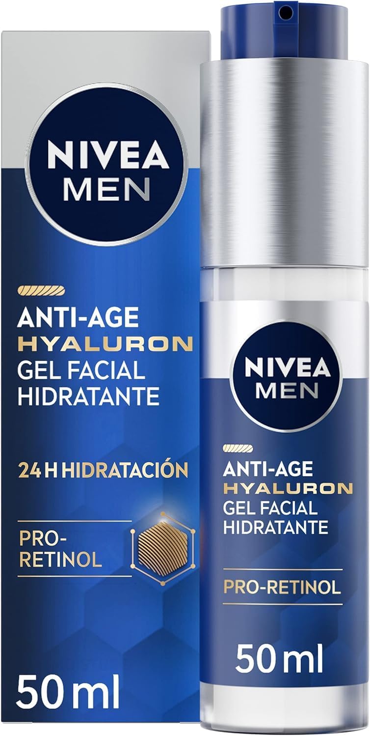 NIVEA MEN Hyaluron Gel Facial Hidratante anti-idade (1 x 50 ml), gel reafirmante que reduce las rugas