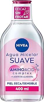 NIVEA Água micelar Suave para pele Seca/sensível (1 x 400 ml), desmaquillante para limpieza facial com aceite