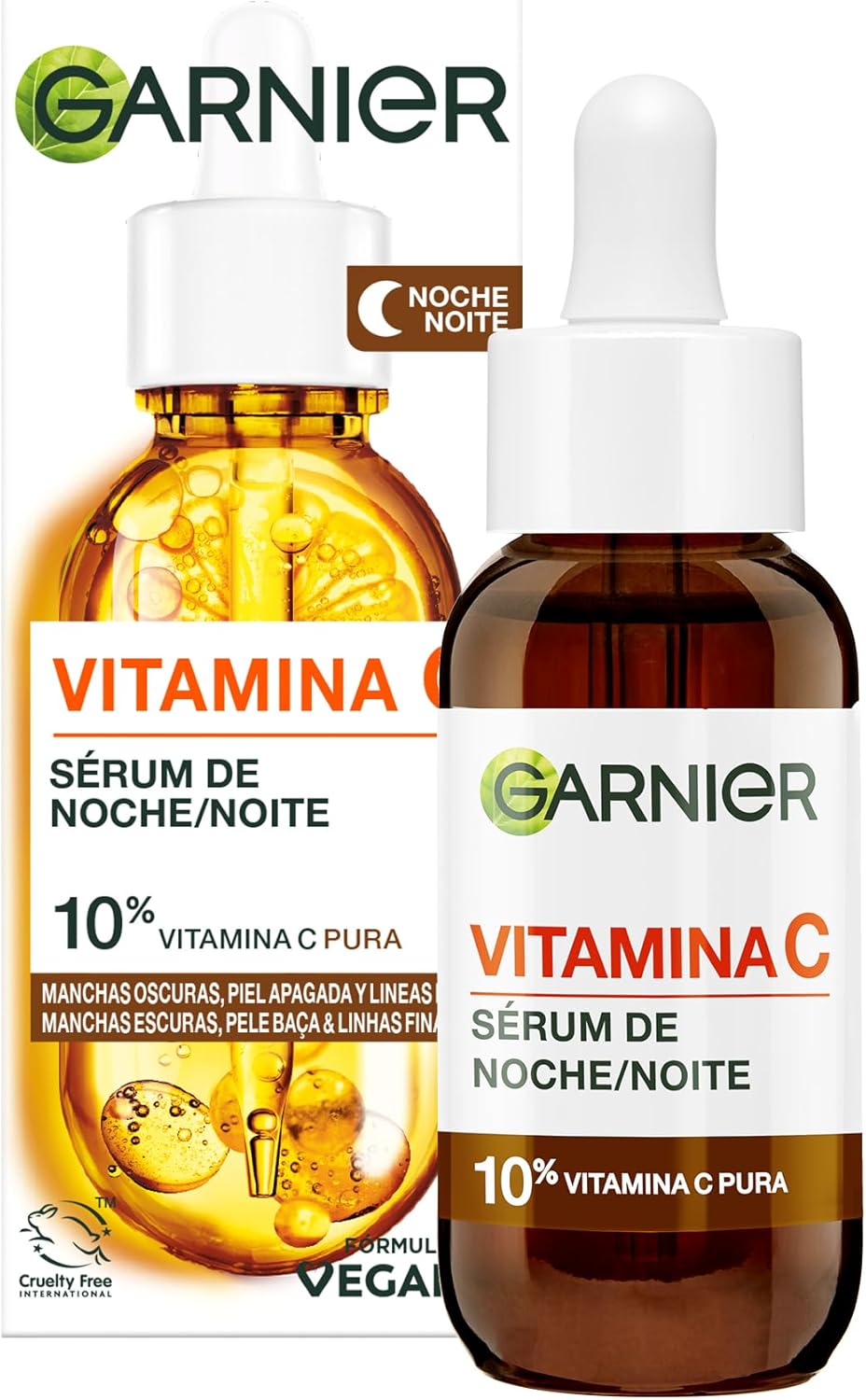 Garnier SkinActive Vitamina C Sérum de noite para manchas com 10% de [Vitamina C Pura + Ácido Hialurónico]. R