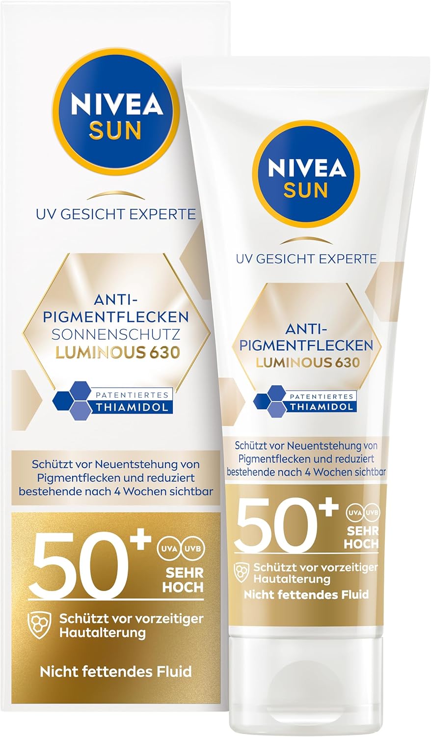 NIVEA SUN Creme solar facial hidratante para manchas de pigmento 50+, Creme solar facial não oleosa com alto SPF